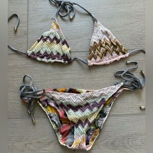 Missoni Multicolor Reversible Chevron and Floral Bikini with Matching Pouch